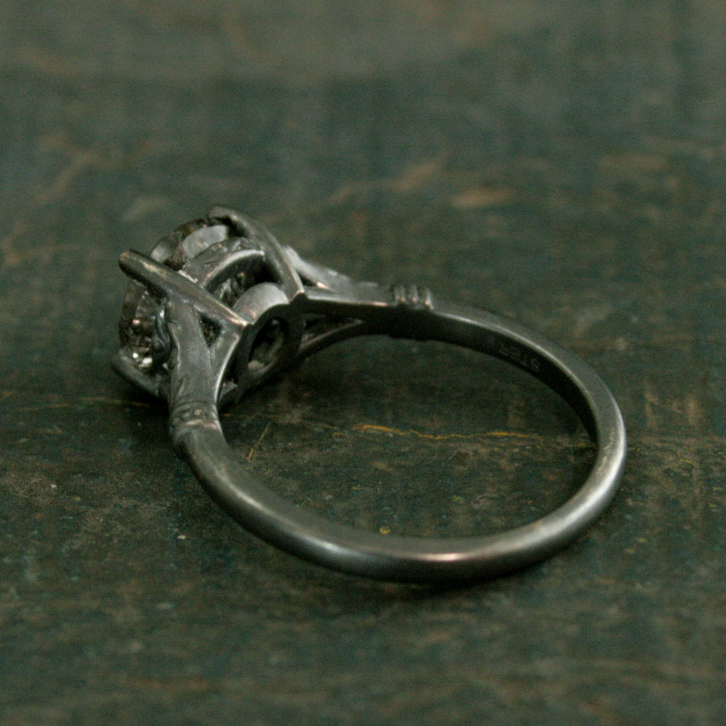 Black Tourmalinated Quartz Ring Black Rutilated Quartz Ring Oxidized Silver Ring Unique Engagement Ring Black Silver Ring Gothic Elsa Ring