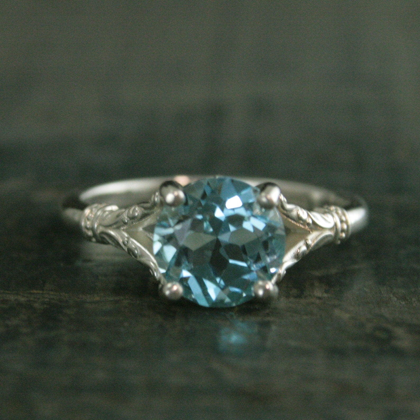 Sky Blue Topaz Ring Elsa Ring 8mm Blue Topaz Split Shank Solitaire Scroll Design Arendelle Inspired Ring March Birthstone Ring Gift for Her