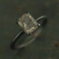 Black Tourmalinated Quartz Ring Emerald Cut Rutilated Quartz Modern Knife Edge Ring Oxidized Black Silver Ring Black Rutilated Quartz Ring