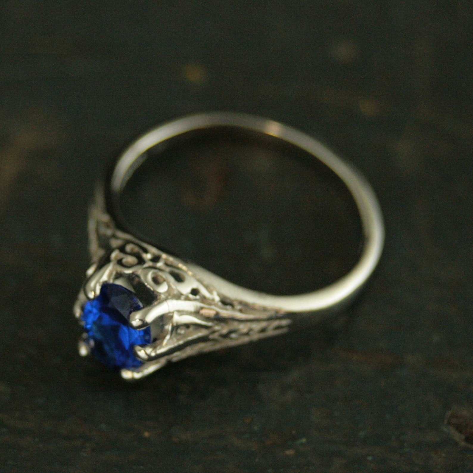 Silver Oval Sapphire Ring Aurora Filigree Antique Style Ring Vintage Style September Birthstone Ring Unique Engagement Ring Filigree