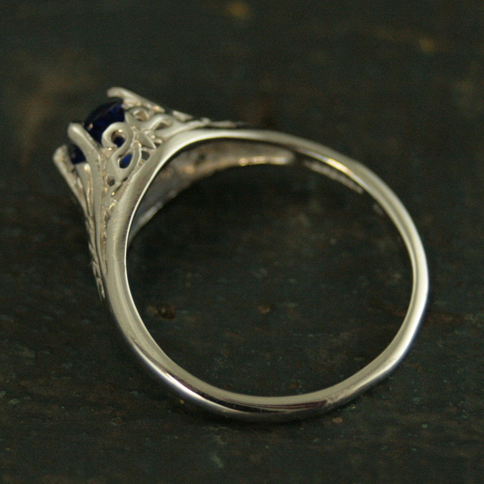 Silver Oval Sapphire Ring Aurora Filigree Antique Style Ring Vintage Style September Birthstone Ring Unique Engagement Ring Filigree
