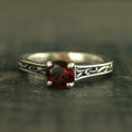 Flourish Cathedral Solitaire Ring Red Garnet Ring Antiqued Silver Sculptural Ring Genuine Mozambique Garnet January Birthstone Ring