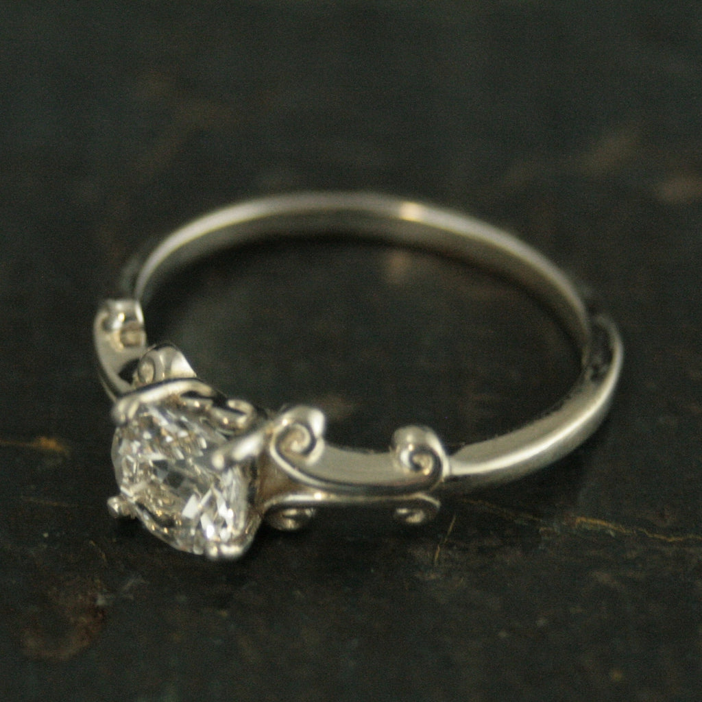Greek Scroll Solitaire Ring Moissanite Cubic Zirconia White Topaz Ring Silver Engagement Ring Vintage Style Ring 6mm Scroll Design Ring