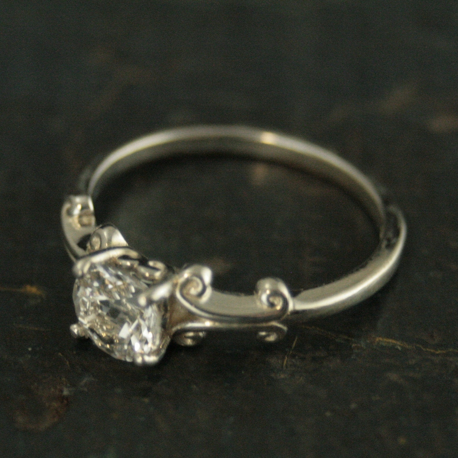 Greek Scroll Solitaire Ring Moissanite Cubic Zirconia White Topaz Ring Silver Engagement Ring Vintage Style Ring 6mm Scroll Design Ring