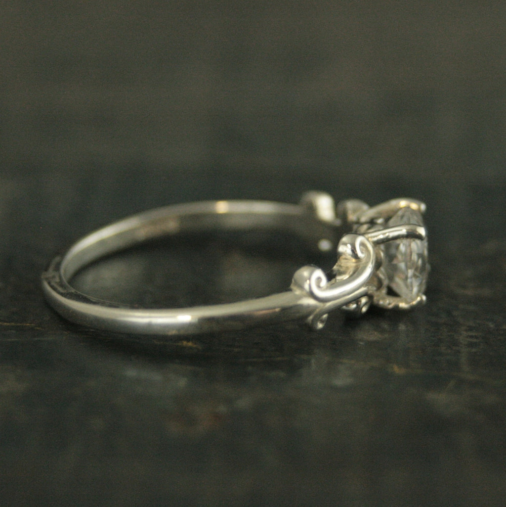 Greek Scroll Solitaire Ring Moissanite Cubic Zirconia White Topaz Ring Silver Engagement Ring Vintage Style Ring 6mm Scroll Design Ring