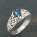 London Blue Topaz Ring Sleeping Beauty Filigree Ring Antique Style Ring Something Blue Bride Gift Vintage Style Ring Filigree Vine Setting
