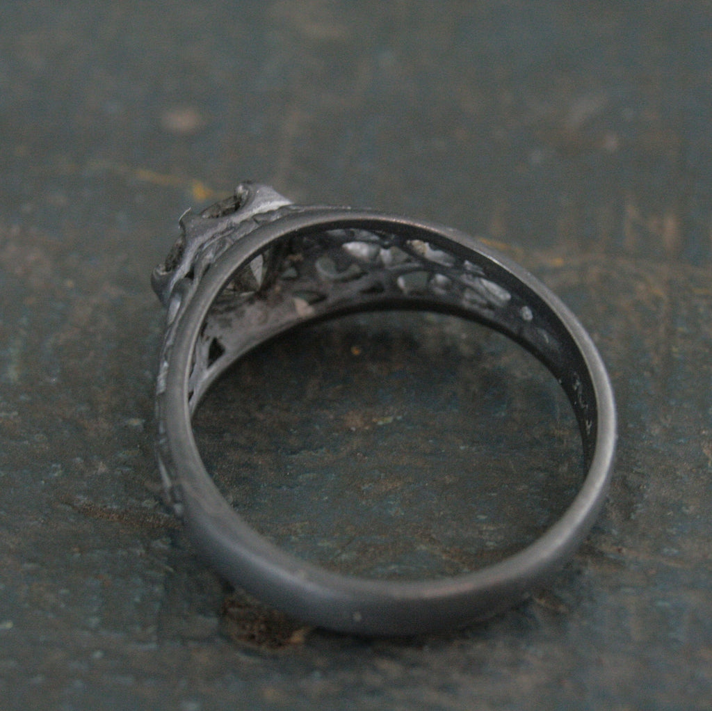 Black Rutilated Quartz Ring Maleficent Oxidized Black Ring Filigree Ring Gothic Ring Alternative Engagement Ring Black Silver Cocktail Ring