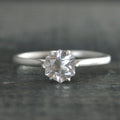 Silver Hexagon Solitaire American Mined Arkansas Ice Quartz Hexagon Stone Elegant Six Prong Setting Unique Engagement Ring Conflict Free