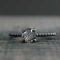 Black Rutilated Quartz Ring Beaded Cathedral Solitaire Black Oxidized Silver Ring Unique Engagement Ring Black Tourmalinated Quartz Ring