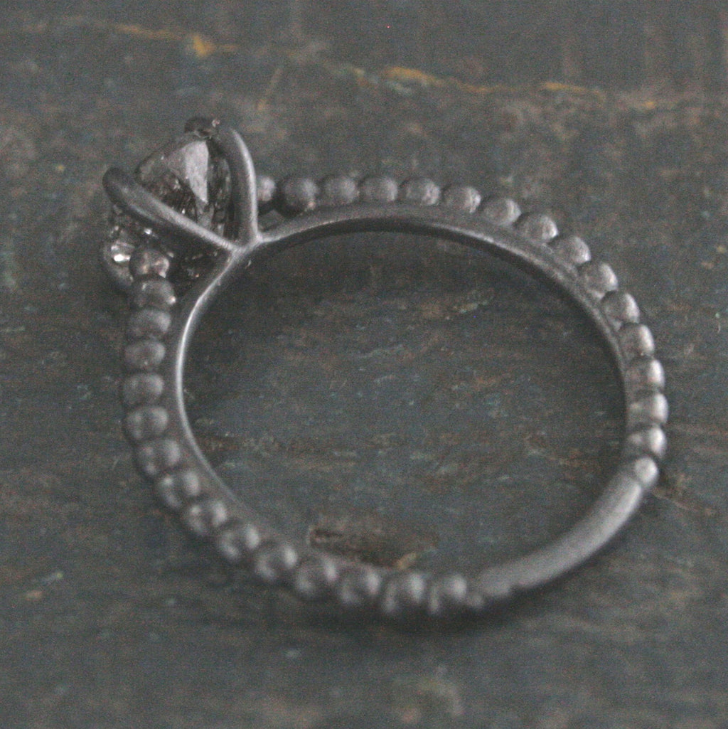 Black Rutilated Quartz Ring Beaded Cathedral Solitaire Black Oxidized Silver Ring Unique Engagement Ring Black Tourmalinated Quartz Ring
