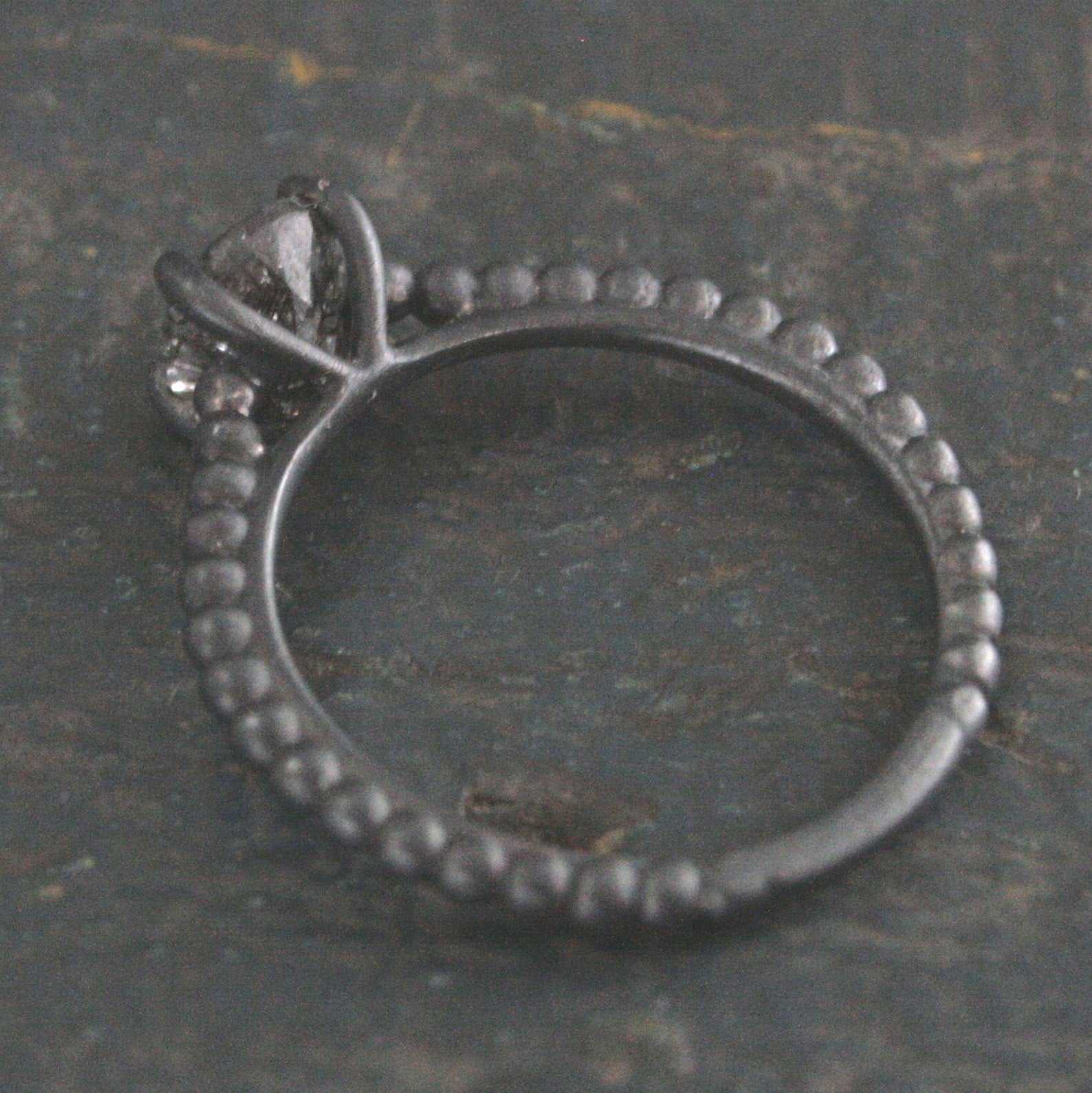 Black Rutilated Quartz Ring Beaded Cathedral Solitaire Black Oxidized Silver Ring Unique Engagement Ring Black Tourmalinated Quartz Ring