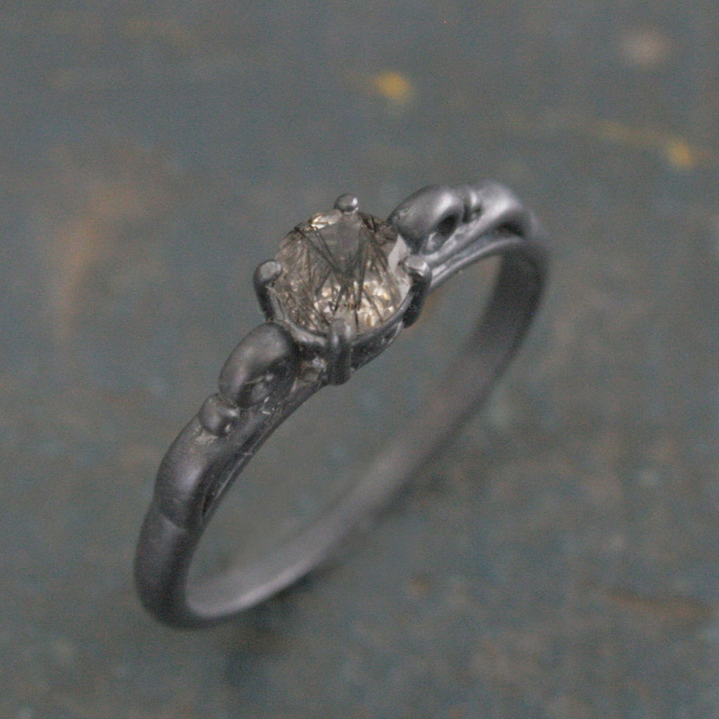 Black Rutilated Quartz Ring Dark Princess Black Tourmalinated Quartz Ring Unique Oxidized Black Silver Ring Facetted Rutilated Quartz Ring