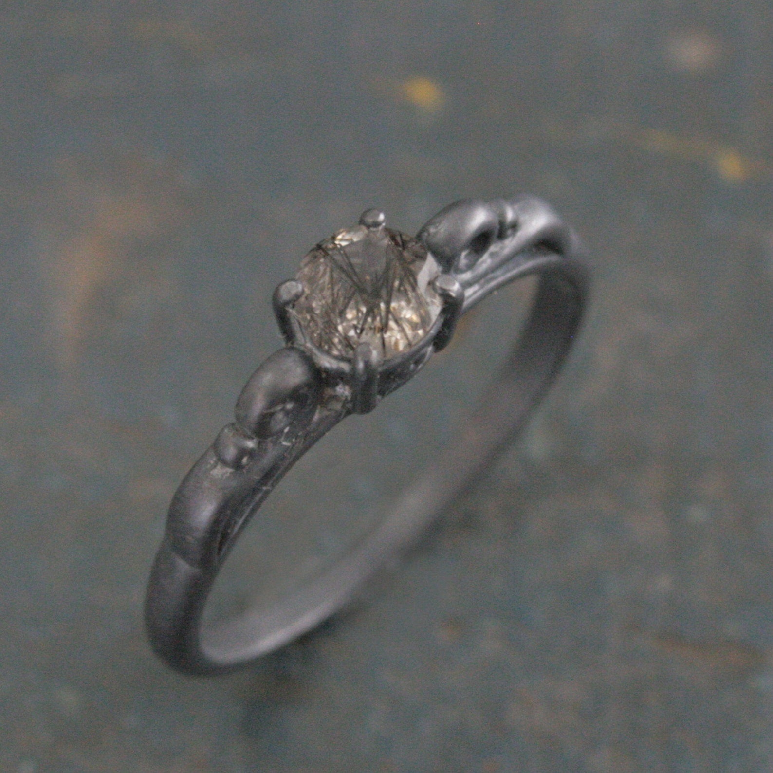Black Rutilated Quartz Ring Dark Princess Black Tourmalinated Quartz Ring Unique Oxidized Black Silver Ring Facetted Rutilated Quartz Ring
