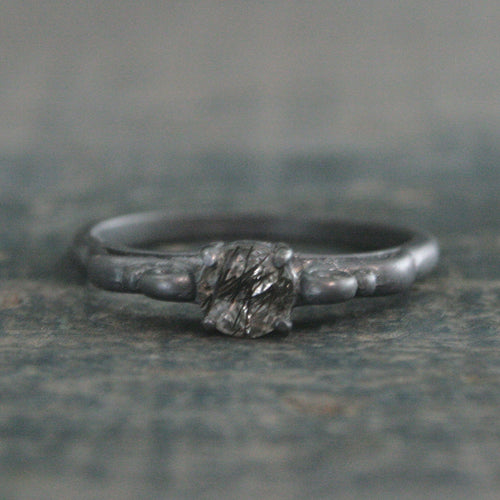 Black Rutilated Quartz Ring Dark Princess Black Tourmalinated Quartz Ring Unique Oxidized Black Silver Ring Facetted Rutilated Quartz Ring