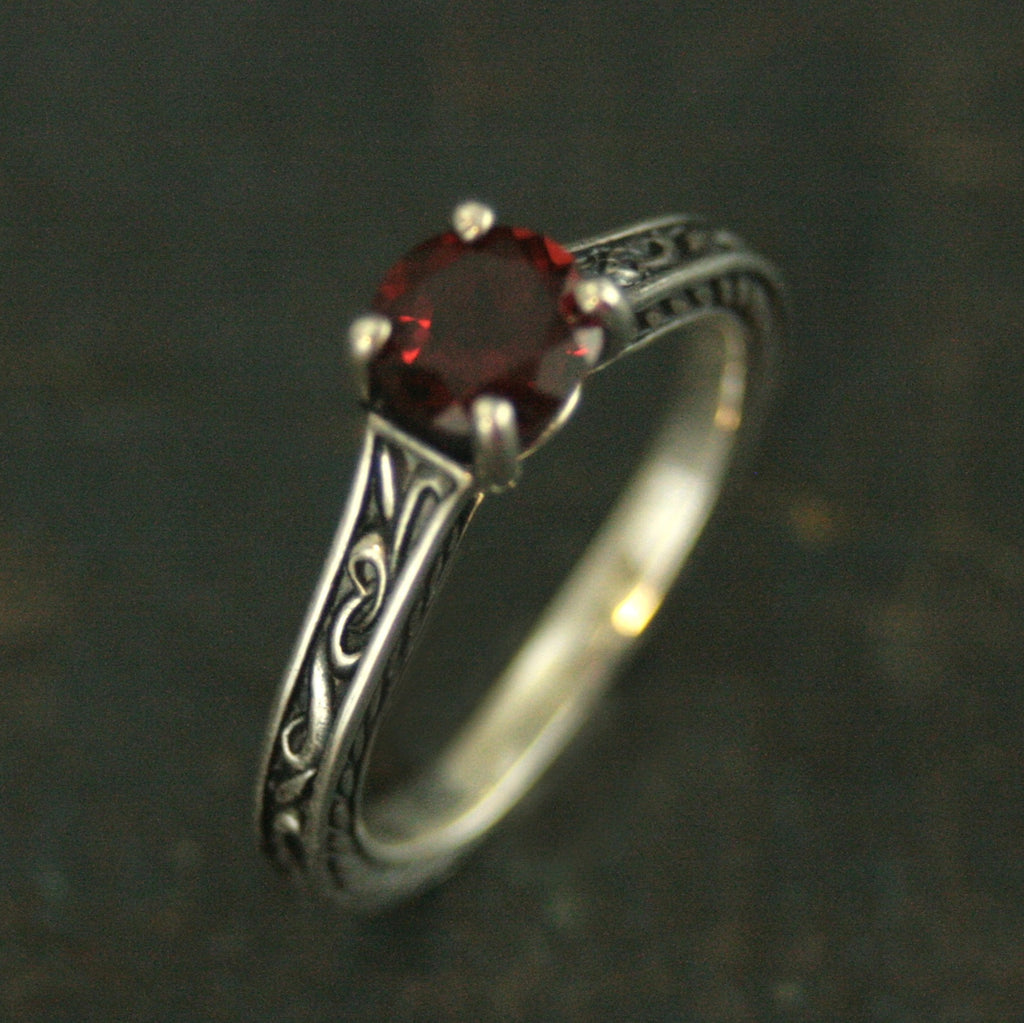 Flourish Cathedral Solitaire Ring Red Garnet Ring Antiqued Silver Sculptural Ring Genuine Mozambique Garnet January Birthstone Ring