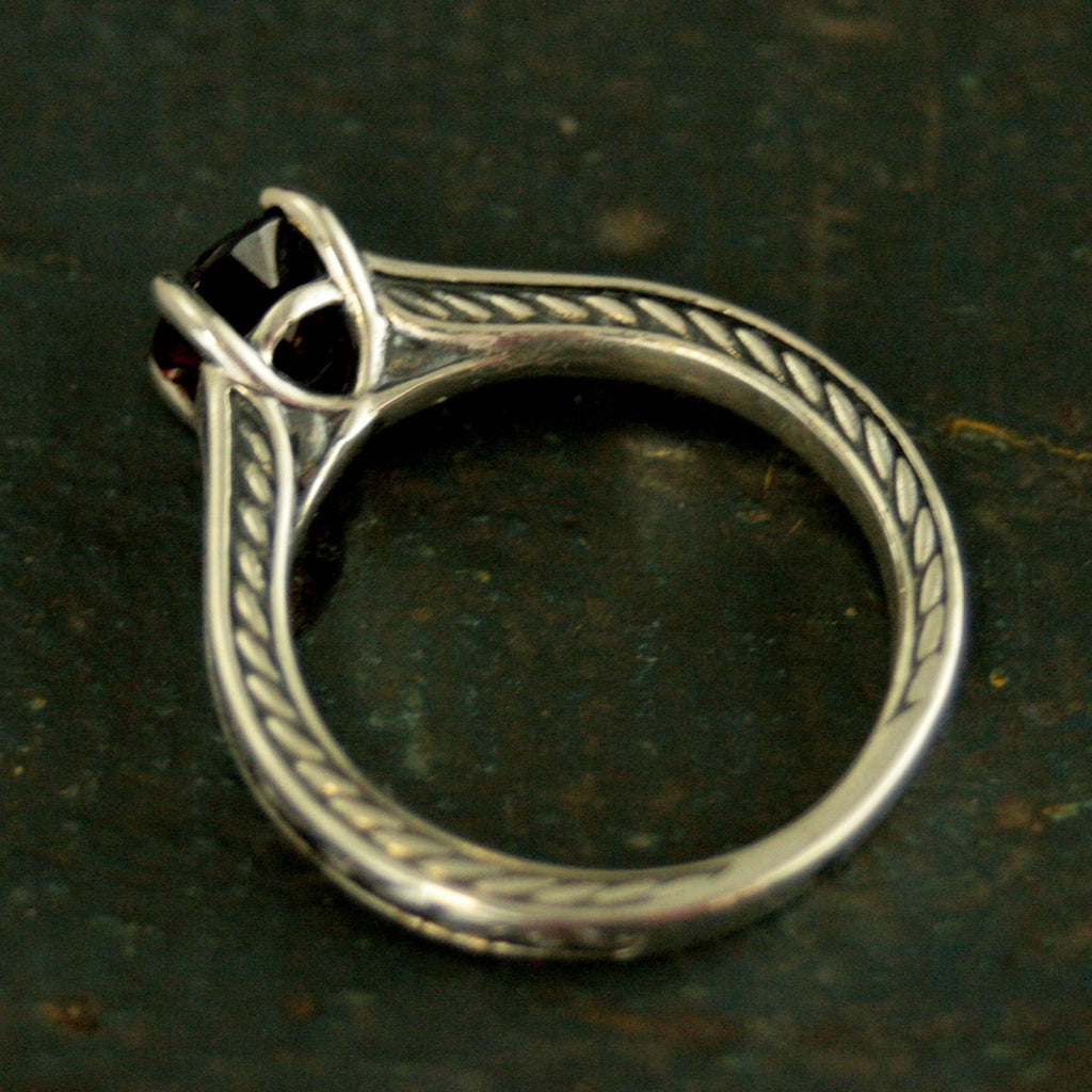 Flourish Cathedral Solitaire Ring Red Garnet Ring Antiqued Silver Sculptural Ring Genuine Mozambique Garnet January Birthstone Ring