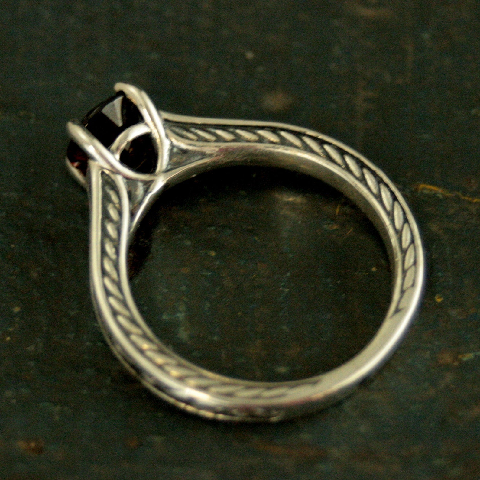 Flourish Cathedral Solitaire Ring Red Garnet Ring Antiqued Silver Sculptural Ring Genuine Mozambique Garnet January Birthstone Ring
