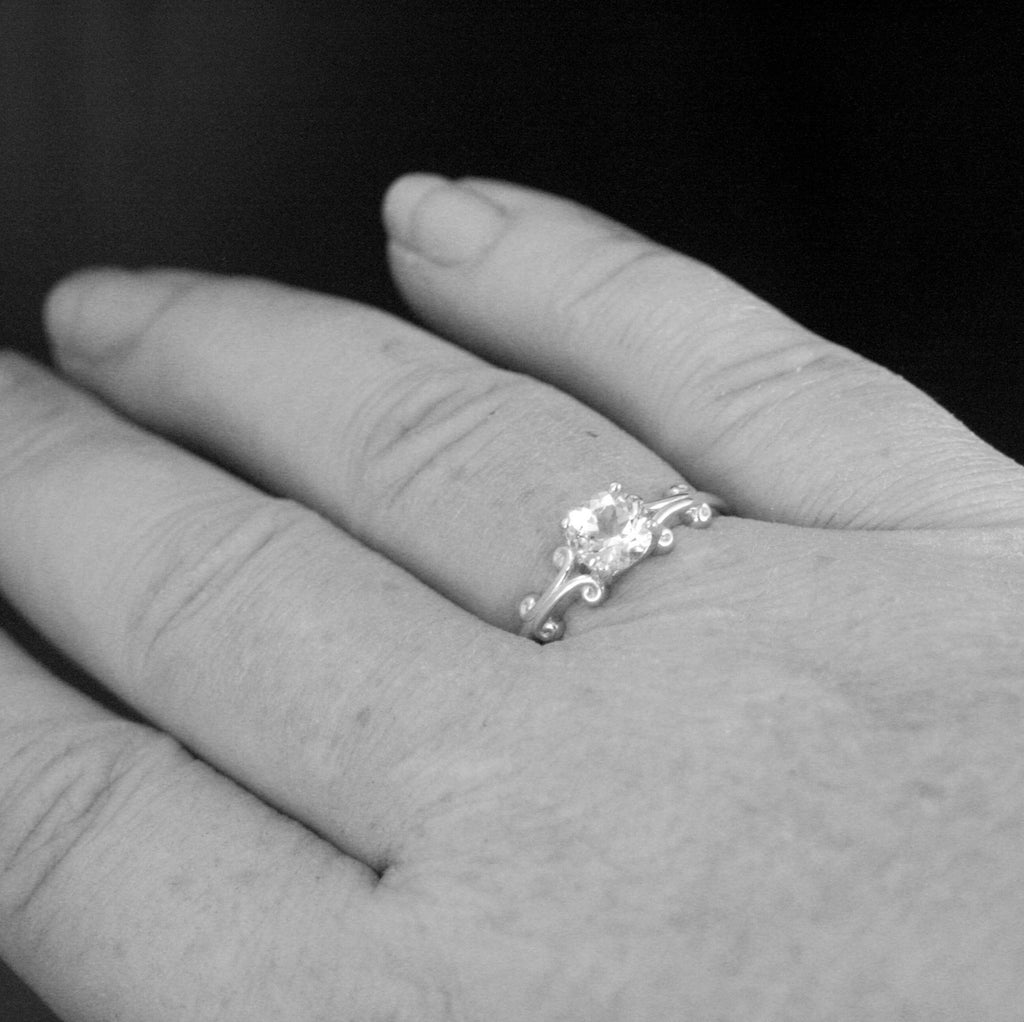 Greek Scroll Solitaire Ring Moissanite Cubic Zirconia White Topaz Ring Silver Engagement Ring Vintage Style Ring 6mm Scroll Design Ring