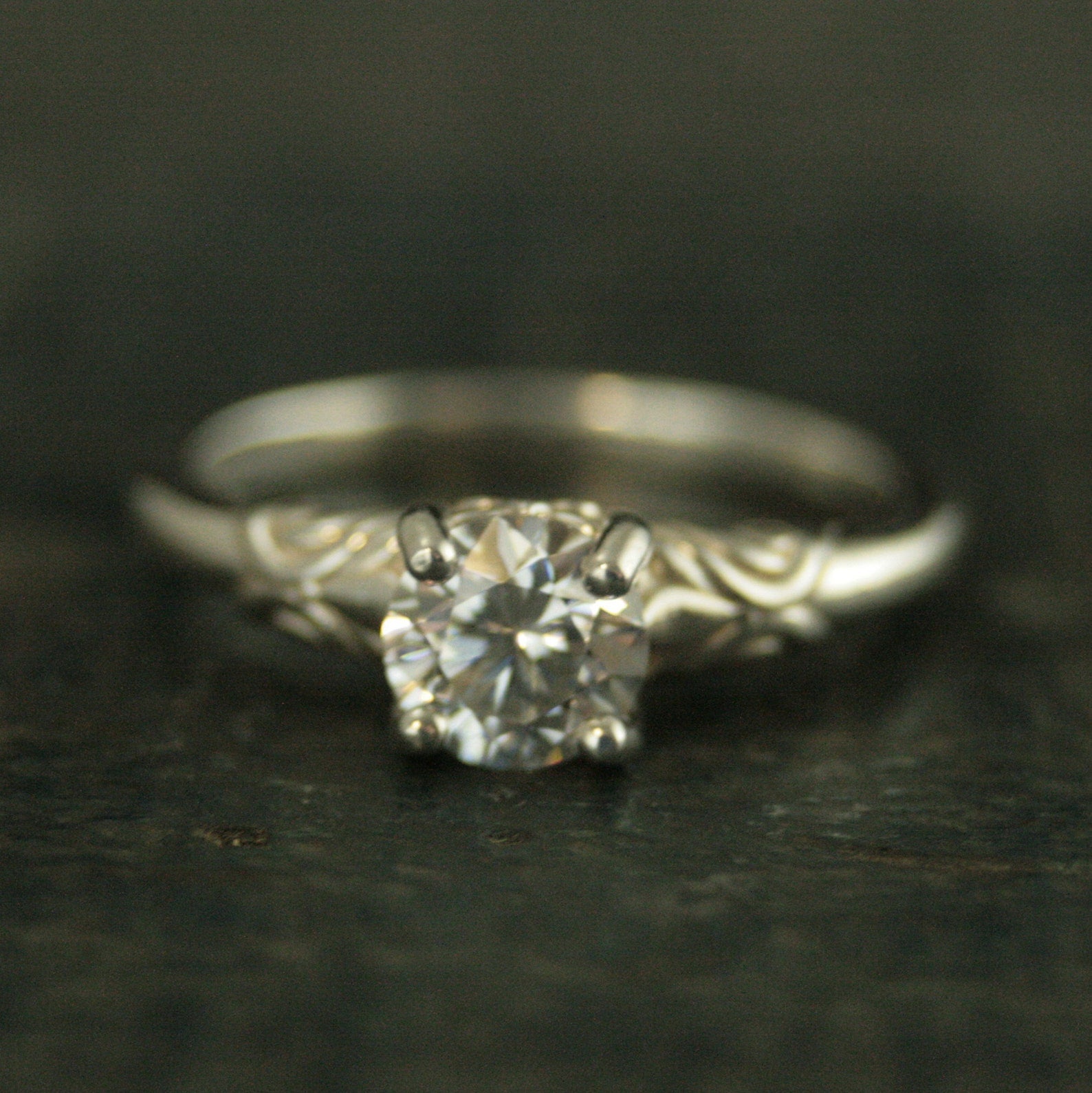 Art Nouveau Engagement Ring Silver Solitaire The Secret Garden Mary Lennox Sculptural Solitaire Ring Vine Design Engagement or Promise Ring