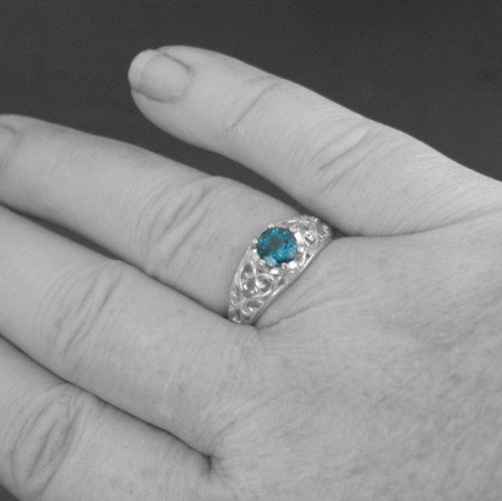 London Blue Topaz Ring Sleeping Beauty Filigree Ring Antique Style Ring Something Blue Bride Gift Vintage Style Ring Filigree Vine Setting