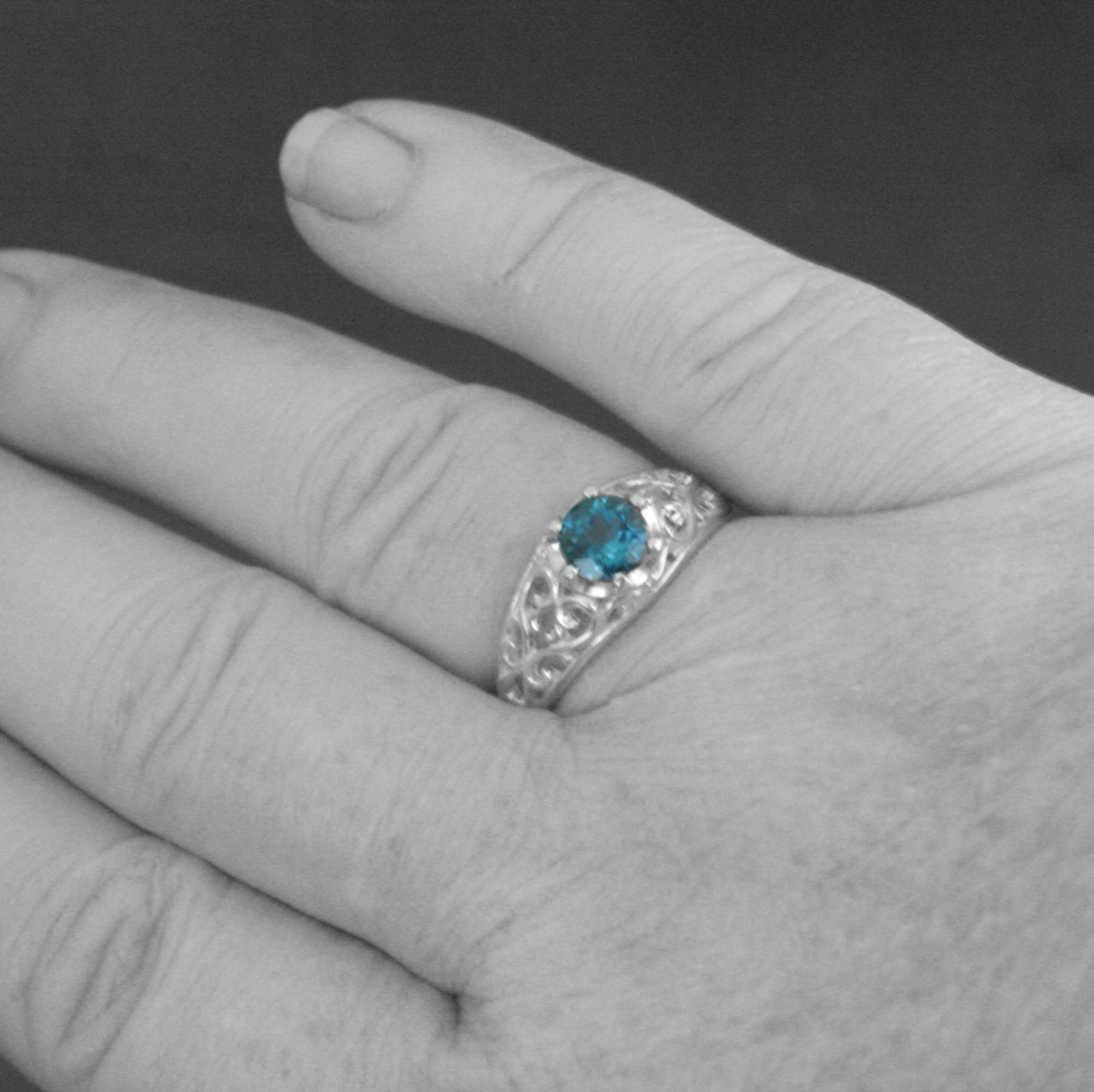 London Blue Topaz Ring Sleeping Beauty Filigree Ring Antique Style Ring Something Blue Bride Gift Vintage Style Ring Filigree Vine Setting