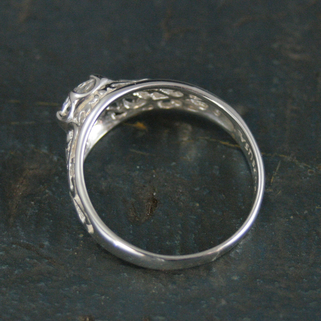 Sleeping Beauty White Topaz Ring Filigree Cubic Zirconia Ring Elegant Engagement Ring Antique Style Ring Vintage Style Ring Filigree Hearts