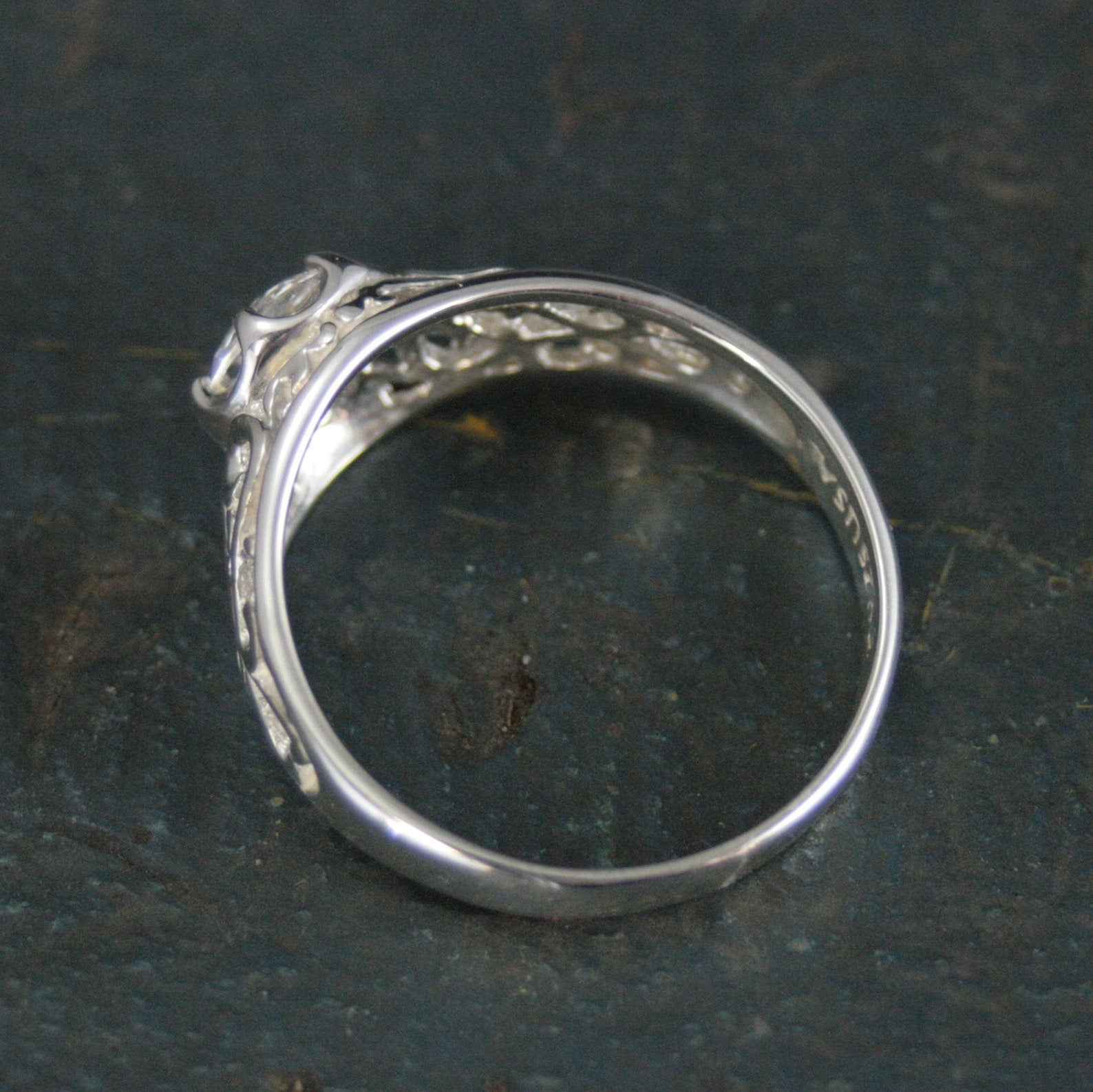 Sleeping Beauty White Topaz Ring Filigree Cubic Zirconia Ring Elegant Engagement Ring Antique Style Ring Vintage Style Ring Filigree Hearts