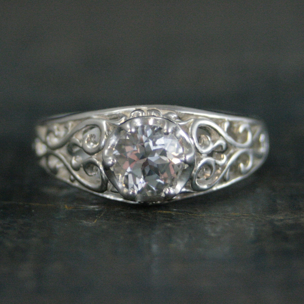 Sleeping Beauty White Topaz Ring Filigree Cubic Zirconia Ring Elegant Engagement Ring Antique Style Ring Vintage Style Ring Filigree Hearts