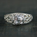 Sleeping Beauty White Topaz Ring Filigree Cubic Zirconia Ring Elegant Engagement Ring Antique Style Ring Vintage Style Ring Filigree Hearts