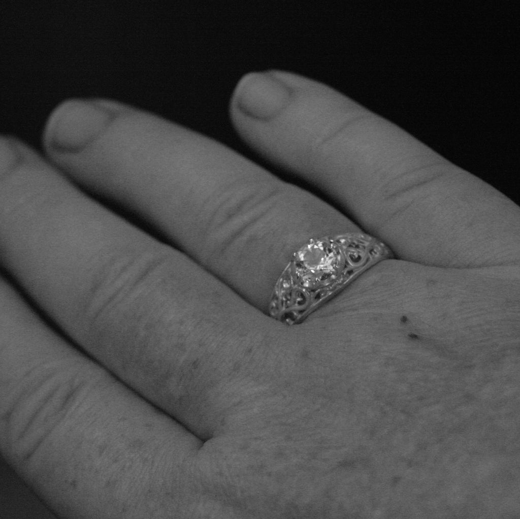 Sleeping Beauty White Topaz Ring Filigree Cubic Zirconia Ring Elegant Engagement Ring Antique Style Ring Vintage Style Ring Filigree Hearts