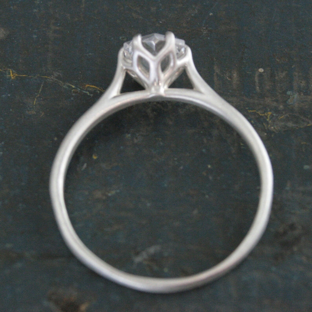 Silver Hexagon Solitaire American Mined Arkansas Ice Quartz Hexagon Stone Elegant Six Prong Setting Unique Engagement Ring Conflict Free
