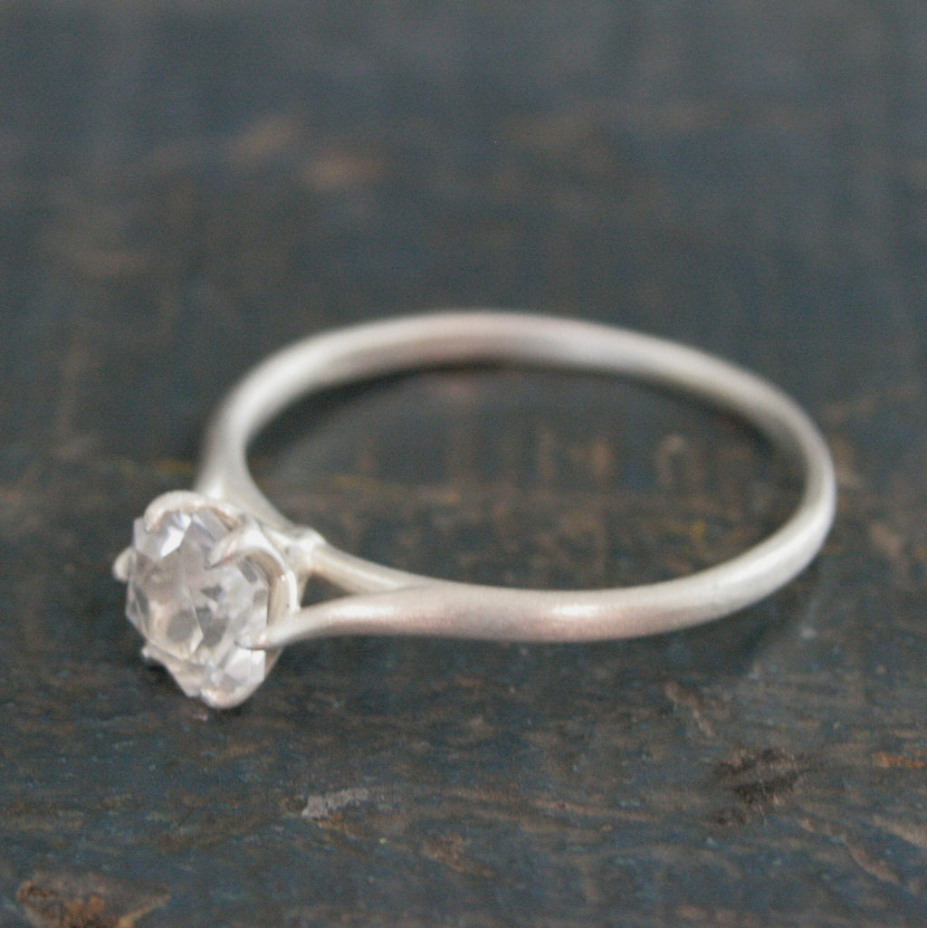 Silver Hexagon Solitaire American Mined Arkansas Ice Quartz Hexagon Stone Elegant Six Prong Setting Unique Engagement Ring Conflict Free