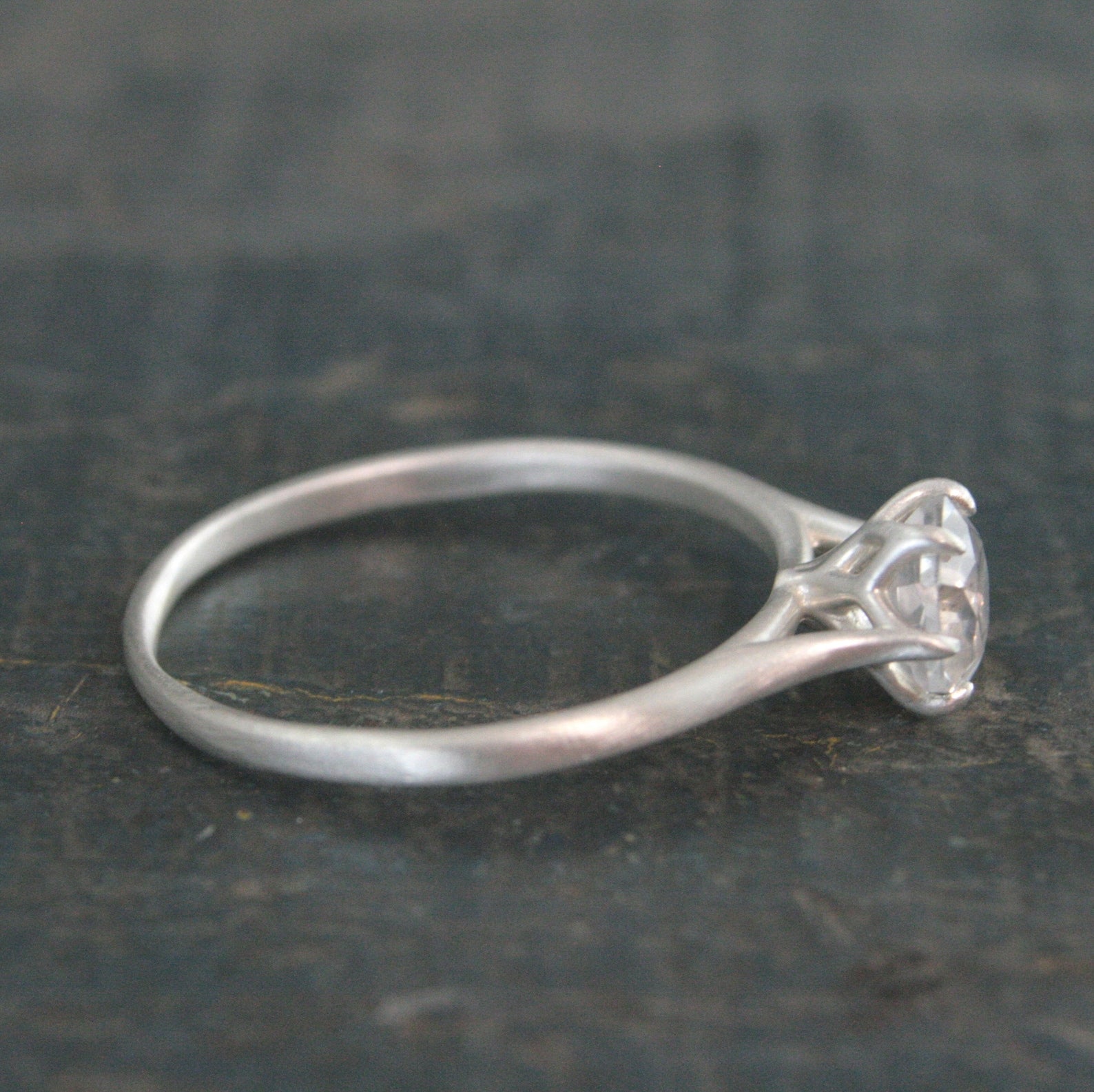 Silver Hexagon Solitaire American Mined Arkansas Ice Quartz Hexagon Stone Elegant Six Prong Setting Unique Engagement Ring Conflict Free