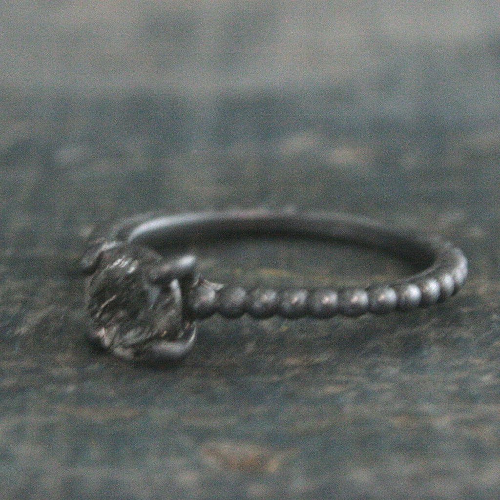 Black Rutilated Quartz Ring Beaded Cathedral Solitaire Black Oxidized Silver Ring Unique Engagement Ring Black Tourmalinated Quartz Ring