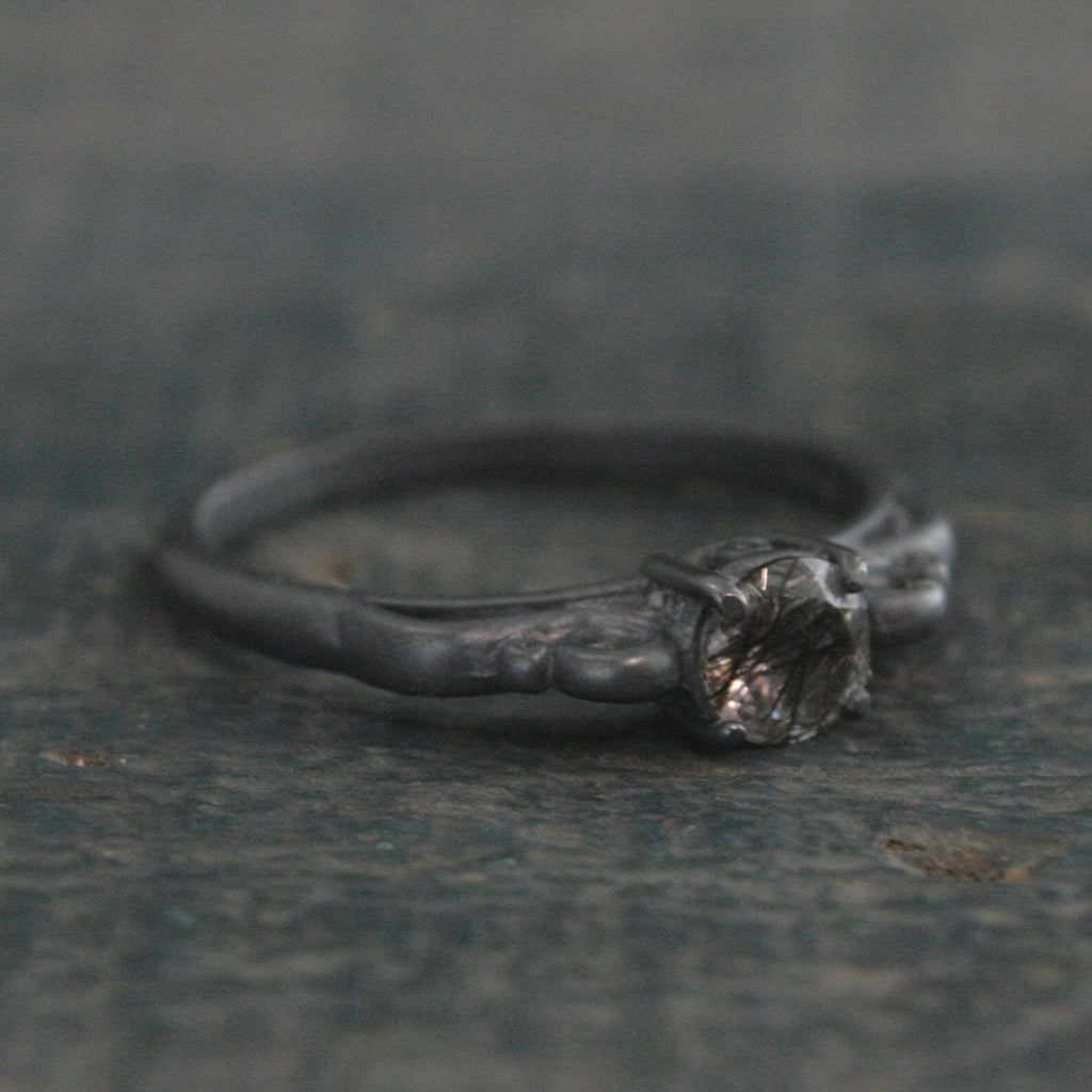Black Rutilated Quartz Ring Dark Princess Black Tourmalinated Quartz Ring Unique Oxidized Black Silver Ring Facetted Rutilated Quartz Ring