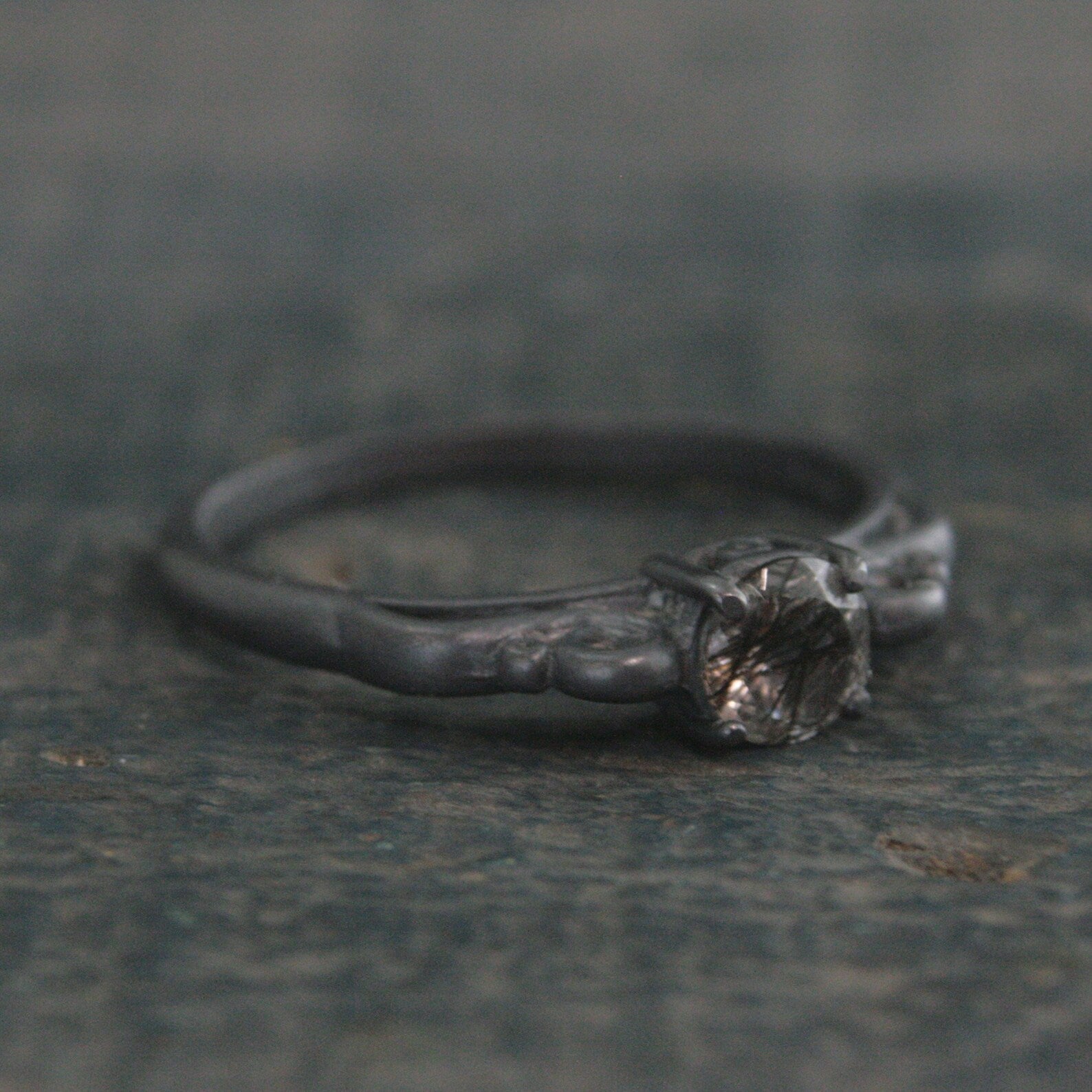 Black Rutilated Quartz Ring Dark Princess Black Tourmalinated Quartz Ring Unique Oxidized Black Silver Ring Facetted Rutilated Quartz Ring