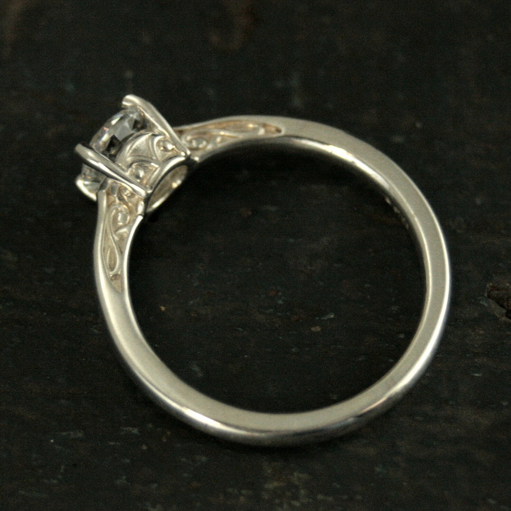 Silver Solitaire Infinity Scroll Ring Inlaid Detail Ring Moissanite Ring Cubic Zirconia Ring White Topaz Ring White Sapphire Ring Art Deco