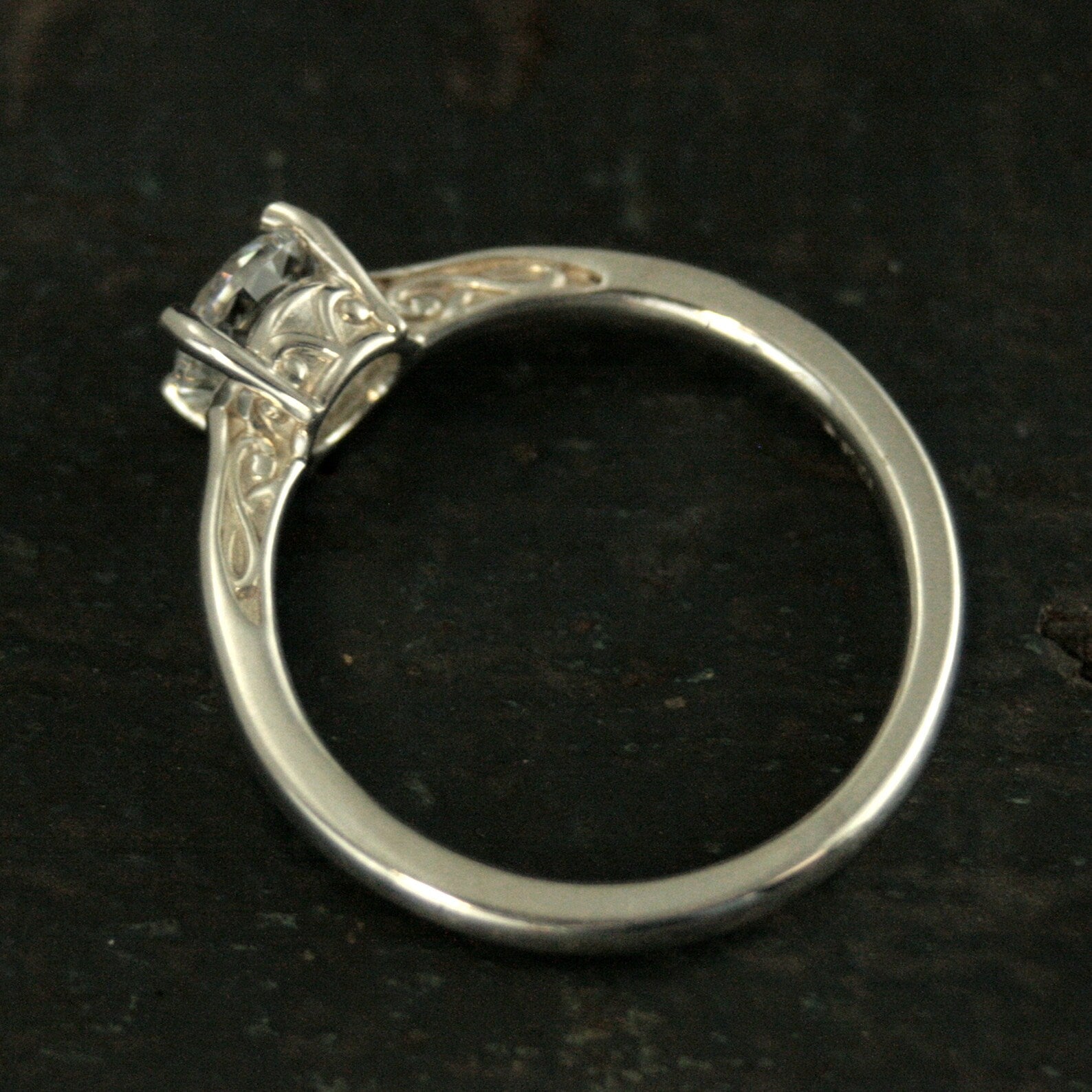 Silver Solitaire Infinity Scroll Ring Inlaid Detail Ring Moissanite Ring Cubic Zirconia Ring White Topaz Ring White Sapphire Ring Art Deco