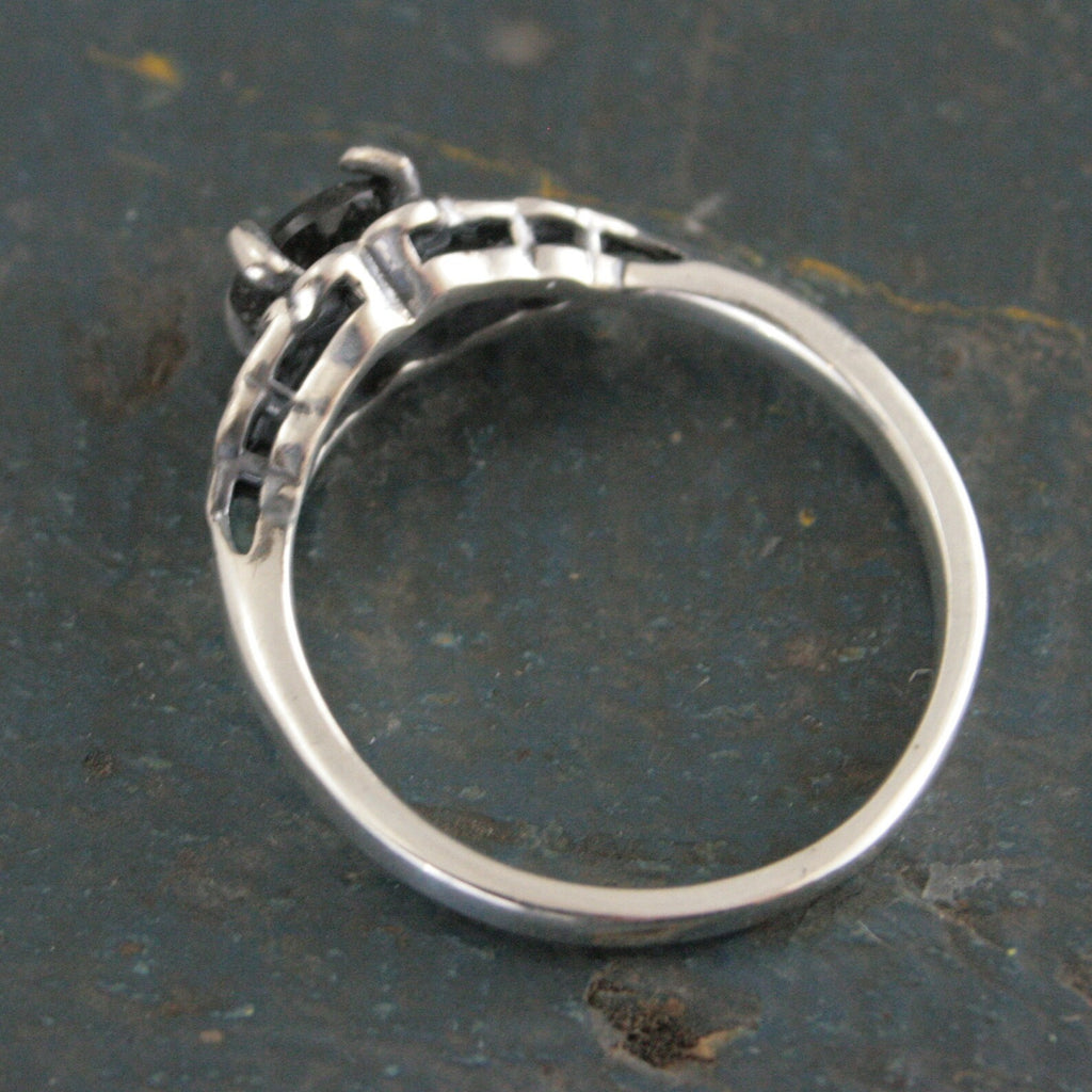 Celtic Ring with Black Rutilated Quartz Ring Celtic Knot Engagement Ring Scottish Ring Irish Ring Black Tourmalinated Quartz Ring