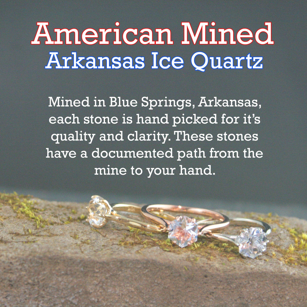 Hexagonal Ring Silver Hexagon Solitaire Arkansas Ice Quartz Hexagonal Stone Hexagon Unique Six Prong Setting Cathedral Ring American Mined