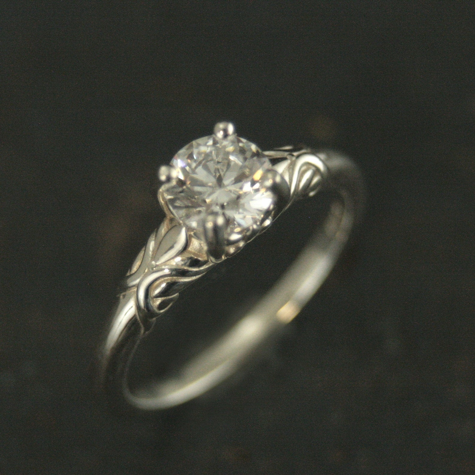 Art Nouveau Engagement Ring Silver Solitaire The Secret Garden Mary Lennox Sculptural Solitaire Ring Vine Design Engagement or Promise Ring