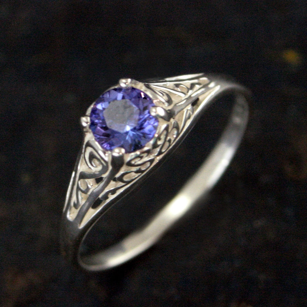 Tanzanite Ring Filigree Cinderella Antique Style Ring Vintage Style Ring Genuine Tanzanite Purple Stone Ring Silver December Birthstone Ring