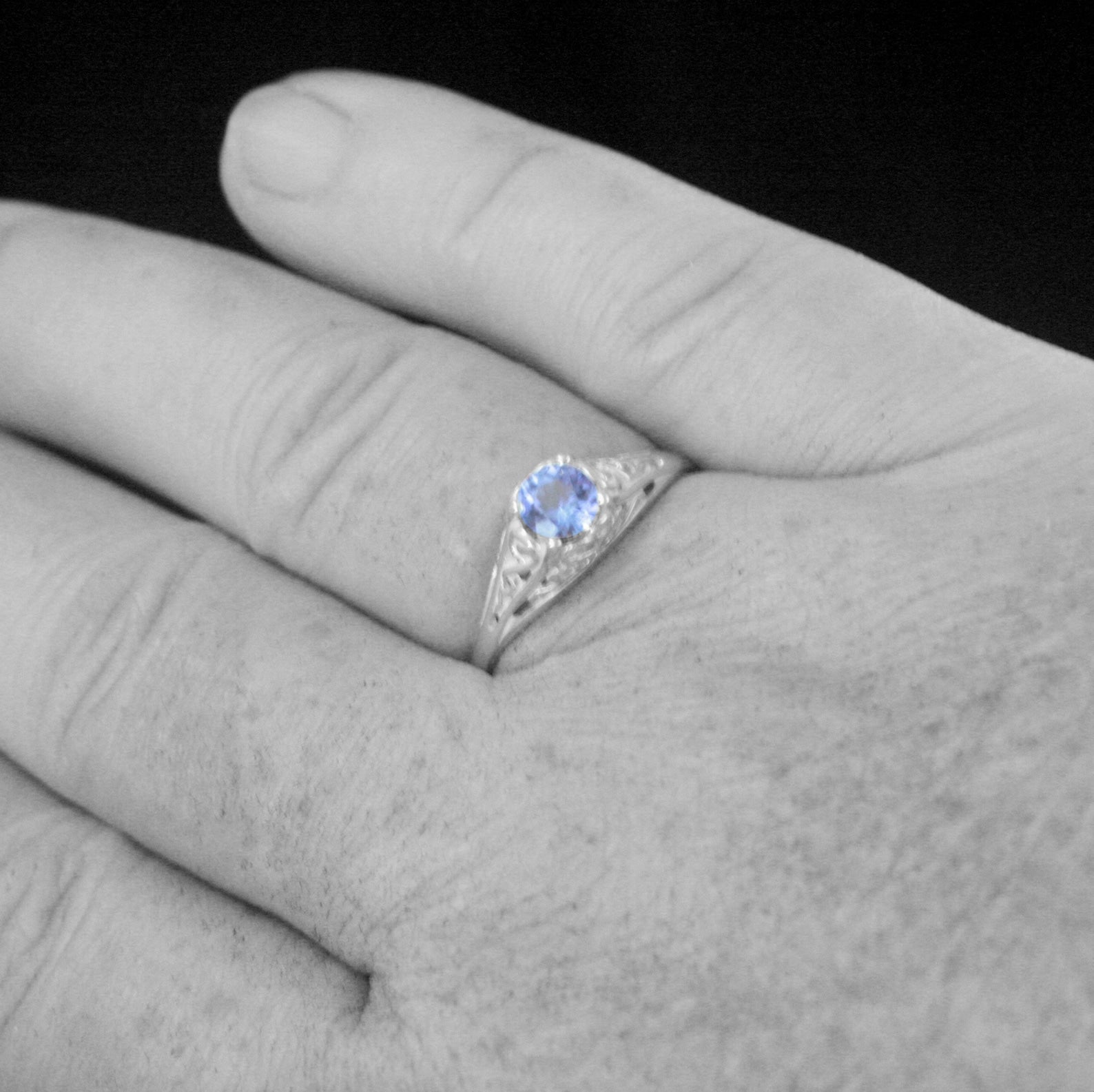 Tanzanite Ring Filigree Cinderella Antique Style Ring Vintage Style Ring Genuine Tanzanite Purple Stone Ring Silver December Birthstone Ring