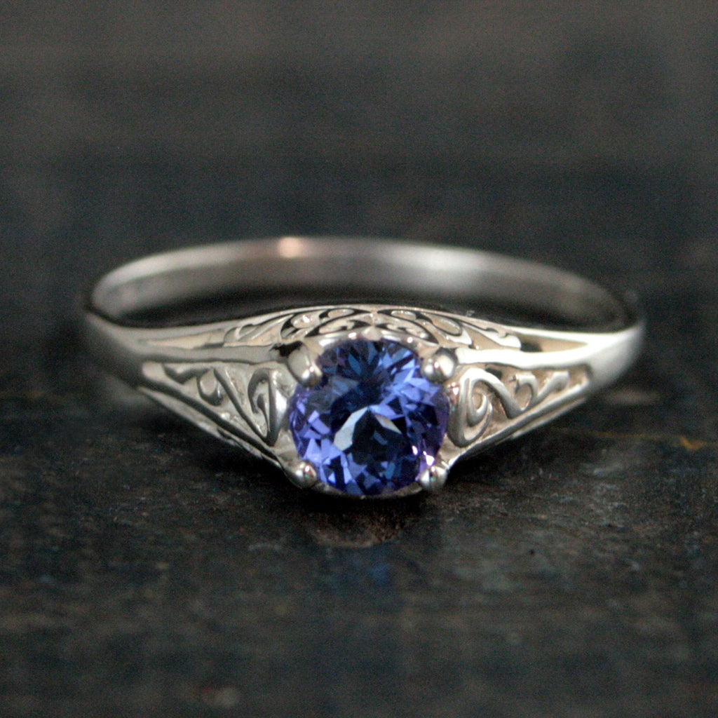 Tanzanite Ring Filigree Cinderella Antique Style Ring Vintage Style Ring Genuine Tanzanite Purple Stone Ring Silver December Birthstone Ring