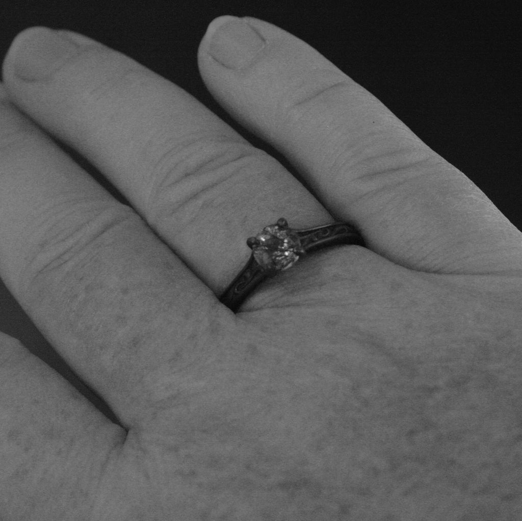 Black Rutilated Quartz Ring Gothic Vine Flourish Cathedral Oxidized Black Silver Ring Unique Engagement Ring Black Tourmalinated Quartz Ring