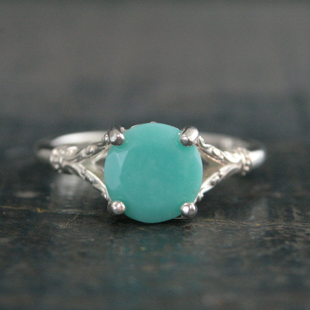 Large Turquoise Ring 8mm Faceted Turquoise Elsa Ring Filigree Ring Antique Style Ring Vintage Style Ring Turquoise Silver Ring for Her