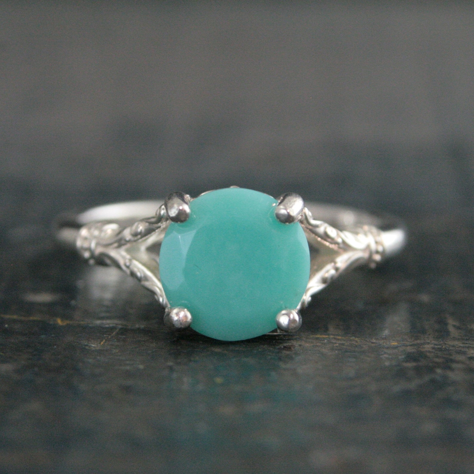 Large Turquoise Ring 8mm Faceted Turquoise Elsa Ring Filigree Ring Antique Style Ring Vintage Style Ring Turquoise Silver Ring for Her