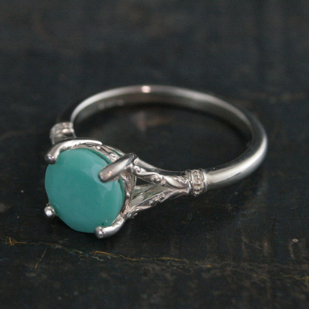 Large Turquoise Ring 8mm Faceted Turquoise Elsa Ring Filigree Ring Antique Style Ring Vintage Style Ring Turquoise Silver Ring for Her