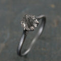 Hexagonal Black Rutilated Quartz Ring Hexagon Black Tourmalinated Quartz Ring Black Silver Oxidized Ring Six Prong Solitaire Gothic Black
