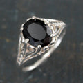 Onyx Ring Silver Filigree Ring 8 by 10 Oval Onyx Ring Dark Fairy Antique Style Ring Facetted Genuine Onyx Oval Ring Unique Engagement Ring